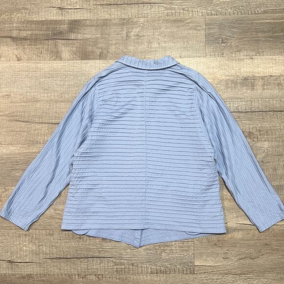 Yacco Maricard Size 2 Large Fitted Textured Cotton Diagonal Pintuck Pleated Top - Picture 2 of 7